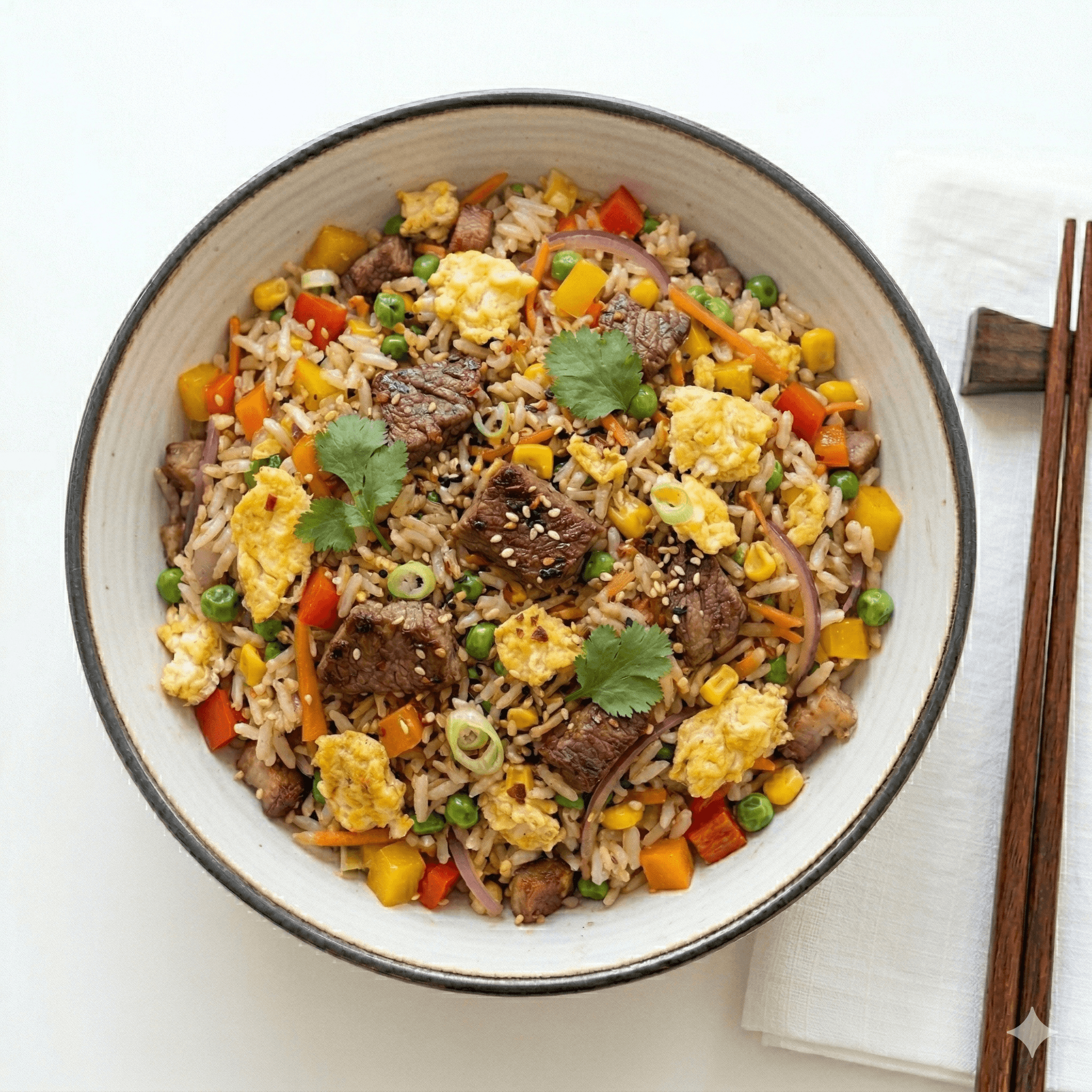 Fried rice with beef and eggs