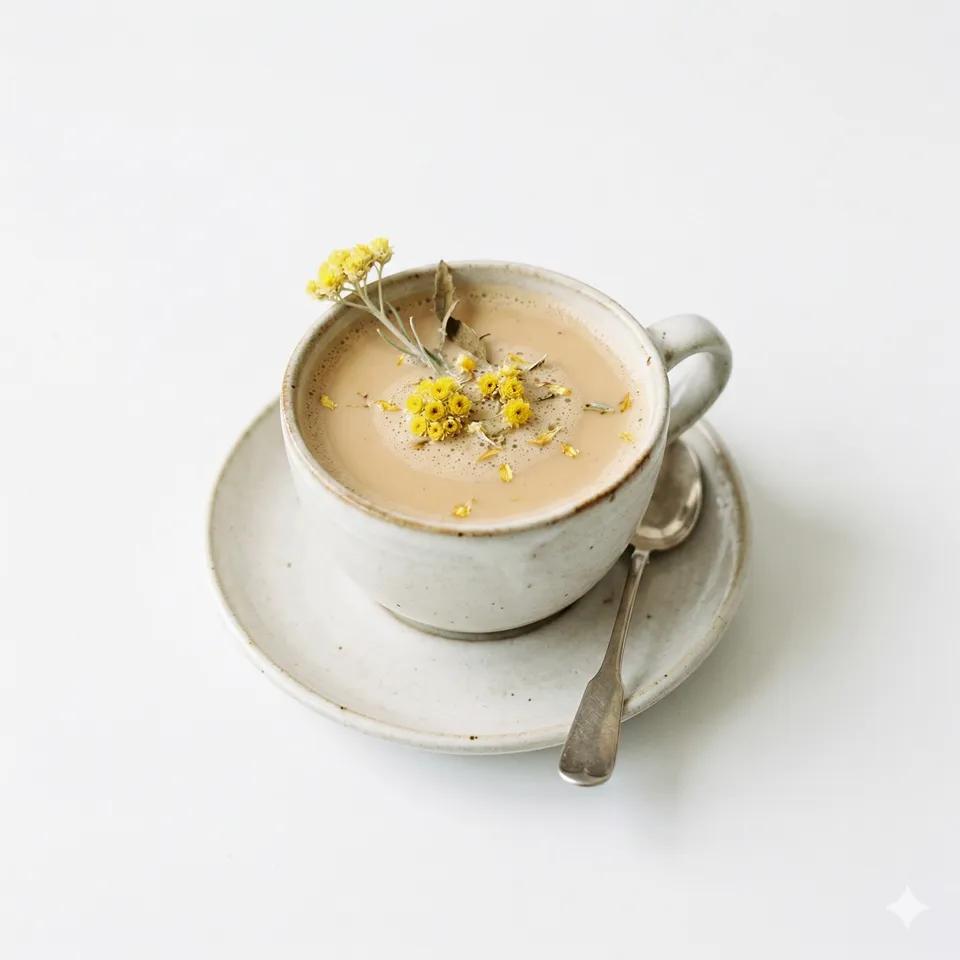 Milk tea with immortelle herbs