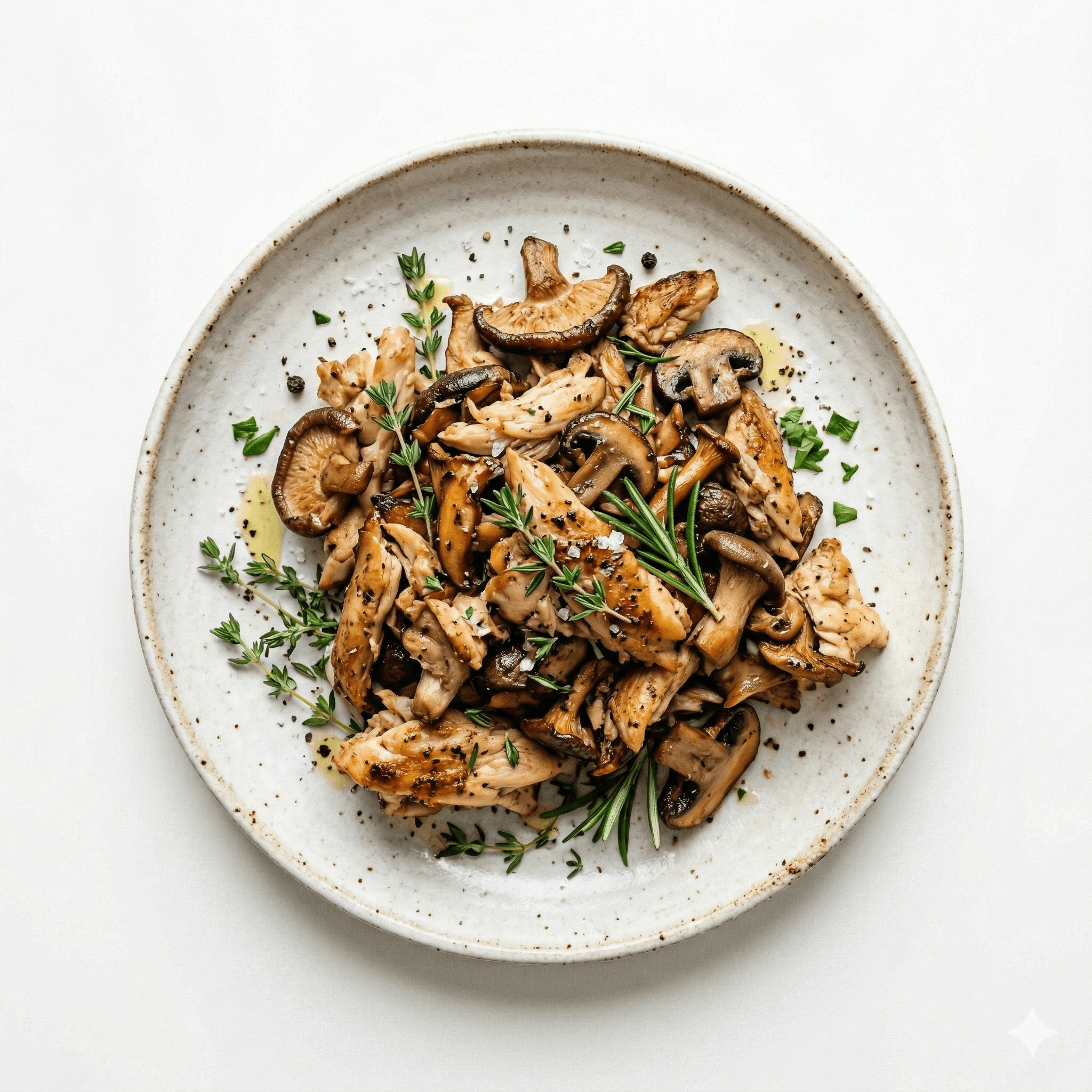 Shredded chicken sautéed with mushrooms