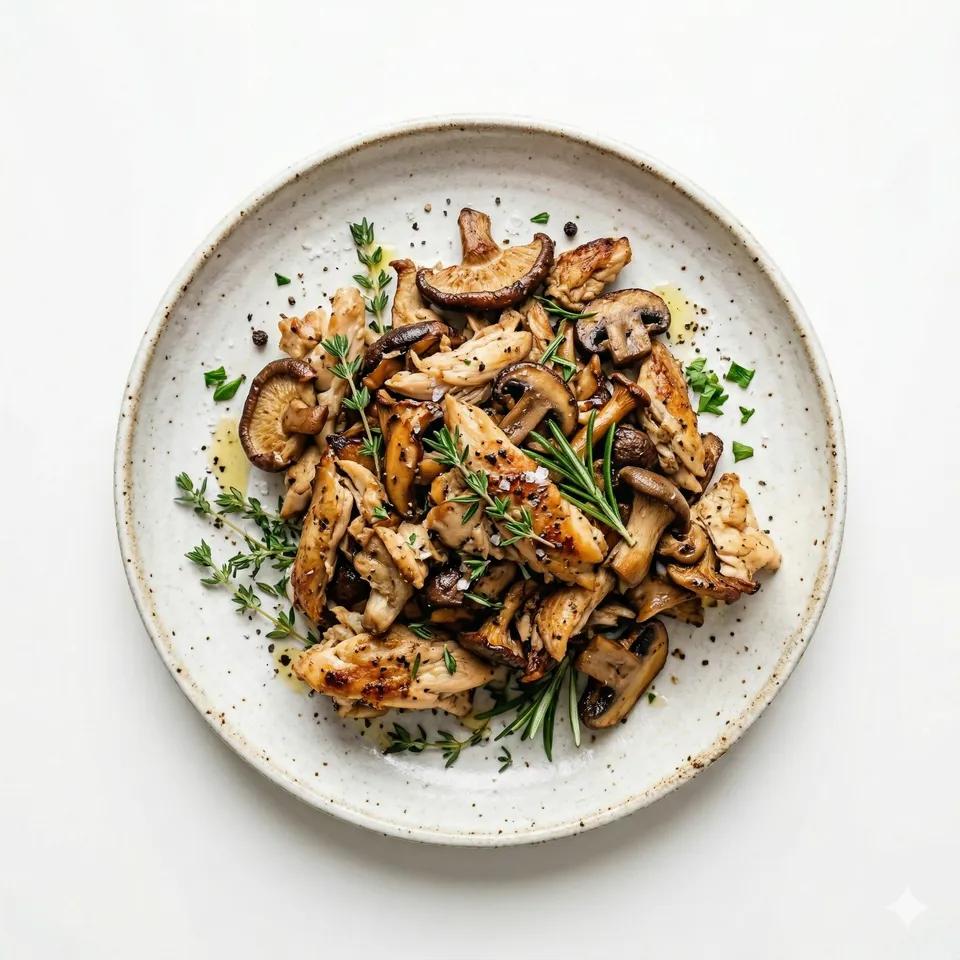 Shredded chicken sautéed with mushrooms