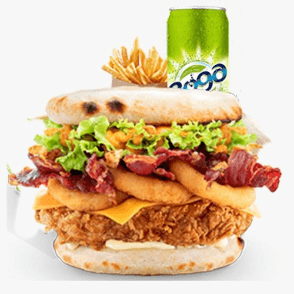 Menu Burger naan ONION RINGS BACON