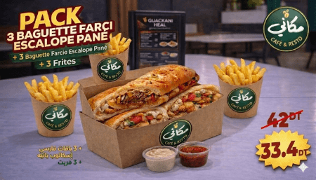 3 Baguette farcie escalope pané + 3frites