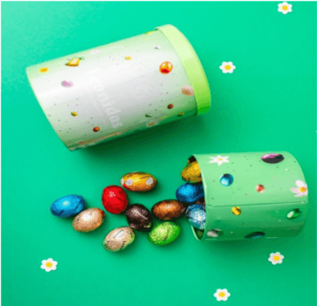 Boite Métal Verte S : Sujet Oeuf 50gr/50 gr de Petits Oeufs/ Caraques