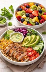 Grill chicken bowl + salade de fruits