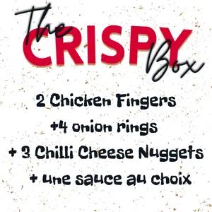 Crispy Box (2 Chicken Fingers +4 onion rings + 3 Chilli Cheese Nuggets + une sauce au choix)