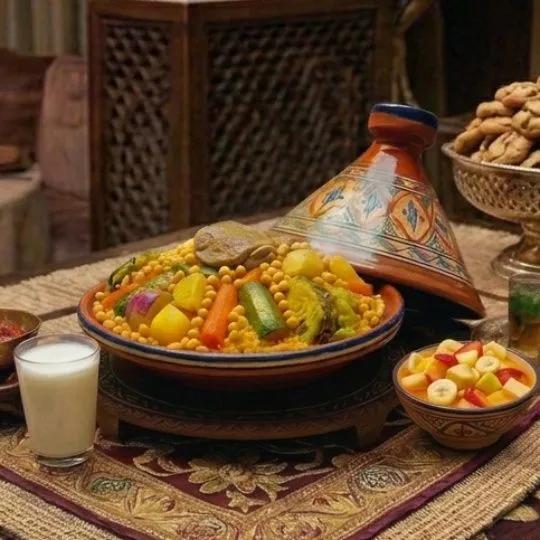 Menu Couscous a la viande/Lben et salade de fruits