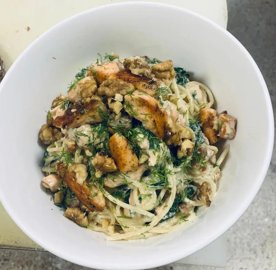 Lemony Salmon & Pumpkin Spaghetti