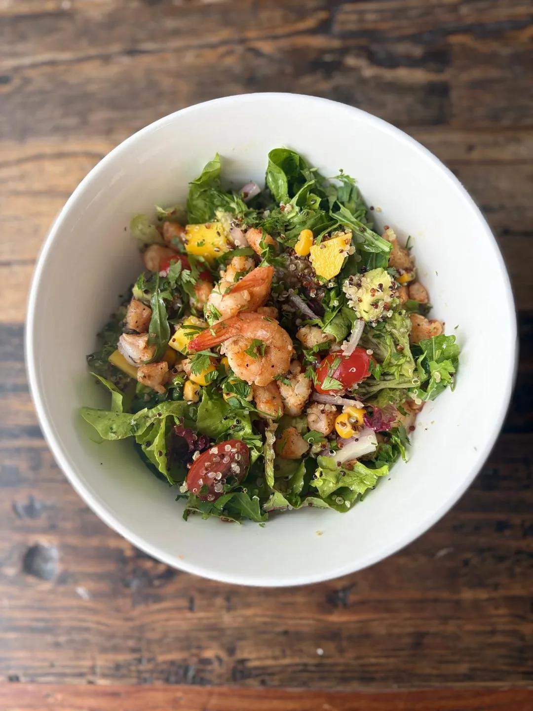 Prawn Corn Mango Avo & Lime Quinoa Salad