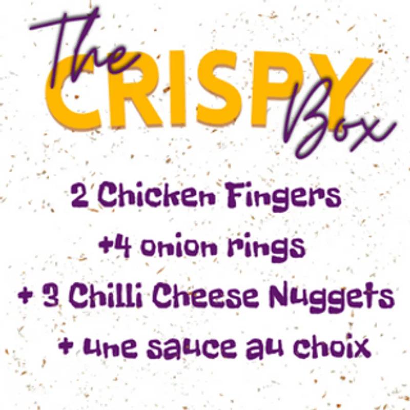 The Crispy Box (2 Chicken Fingers +4 onion rings  + 3 Chilli Cheese Nuggets  + une sauce au choix)