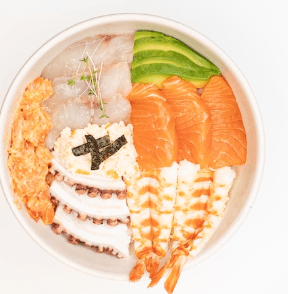Chirashi Sushi Mixte (Grand bol de riz vinaigré garni de poisson & fruits de mer )