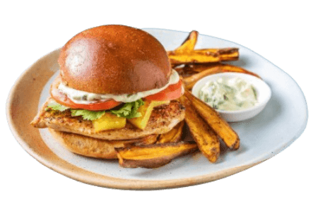 Grand Jerk Poulet Burger w Frits & Coke