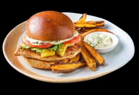 Grand Jerk Poulet Burger w Frits & Coke