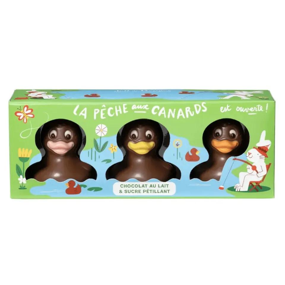 Boite 3 canards chocolat au lait et sucre pétillant