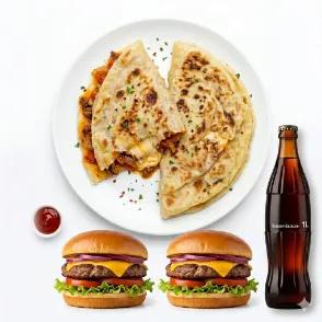 2 Mahjouba Double Fromage+ 2 Burgers+ Boisson 1L