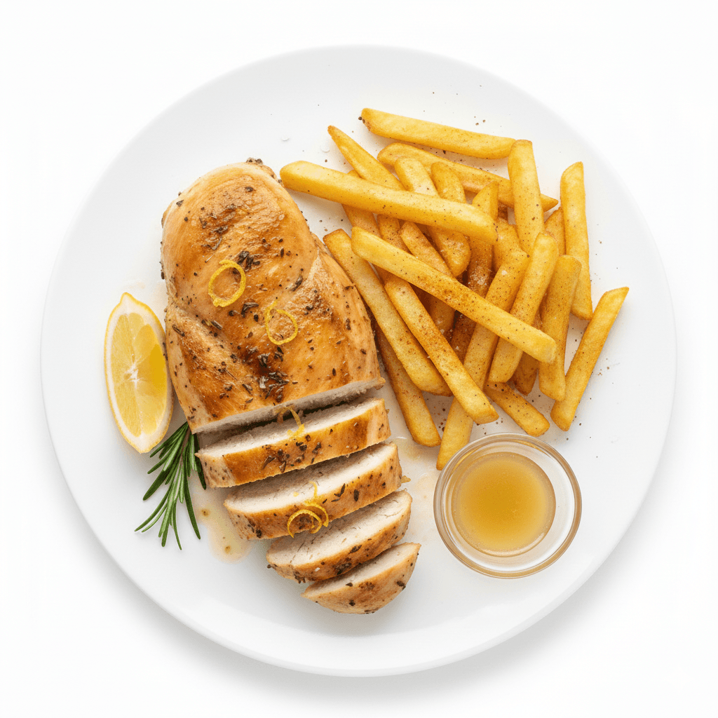 Poulet MarinÃ© au Four et Frites