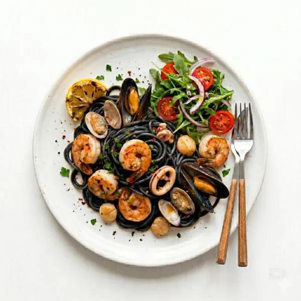 Spaghetti Encre de Seiche ,Fruits de Mer