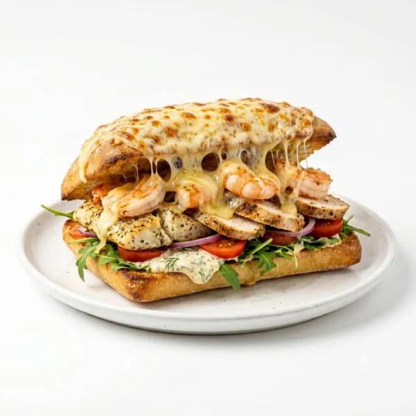 Sandwich Mix Viande HachÃ©e Poulet Crevette GruyÃ¨re GratinÃ©