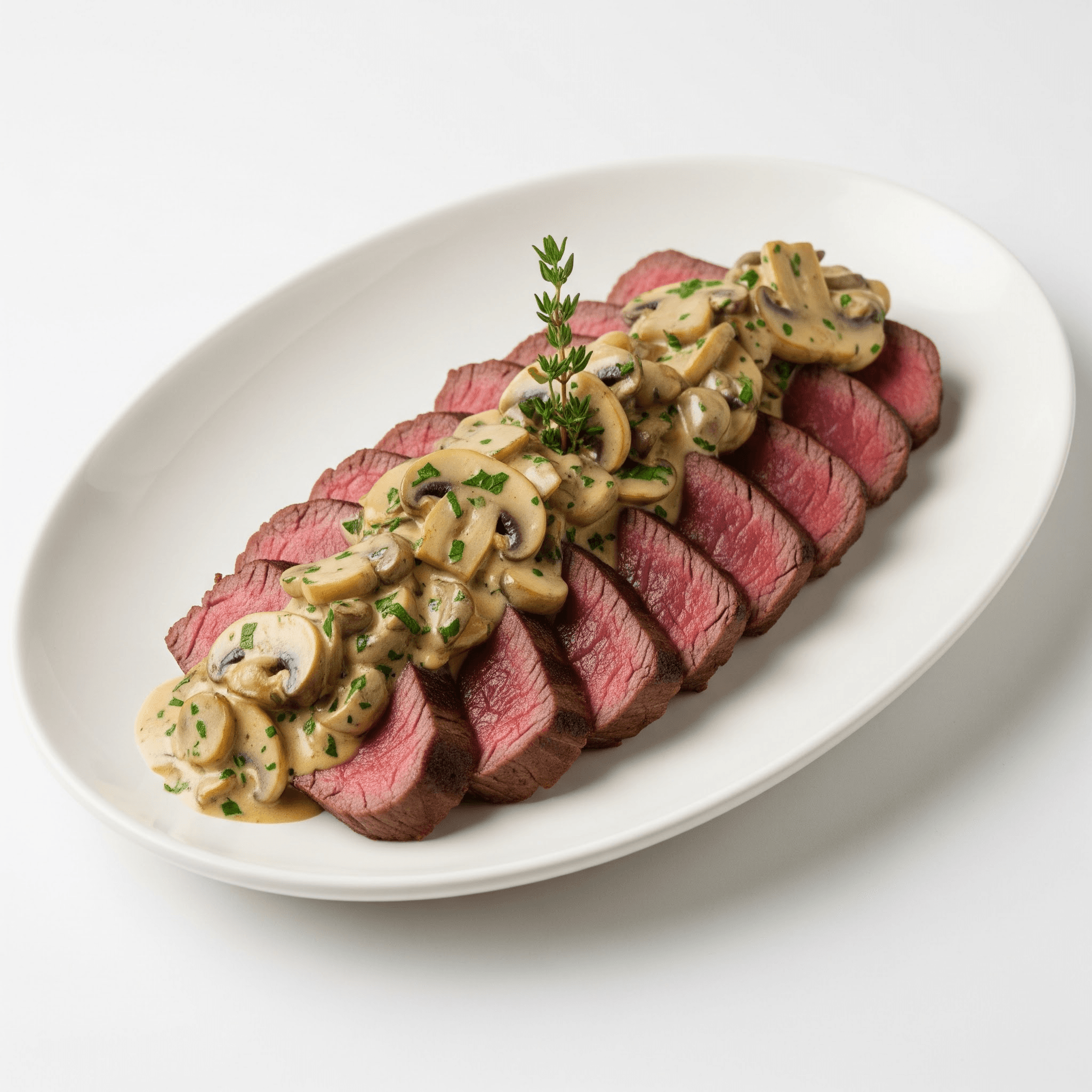Filet de boeuf émincé à la Crème aux champignons