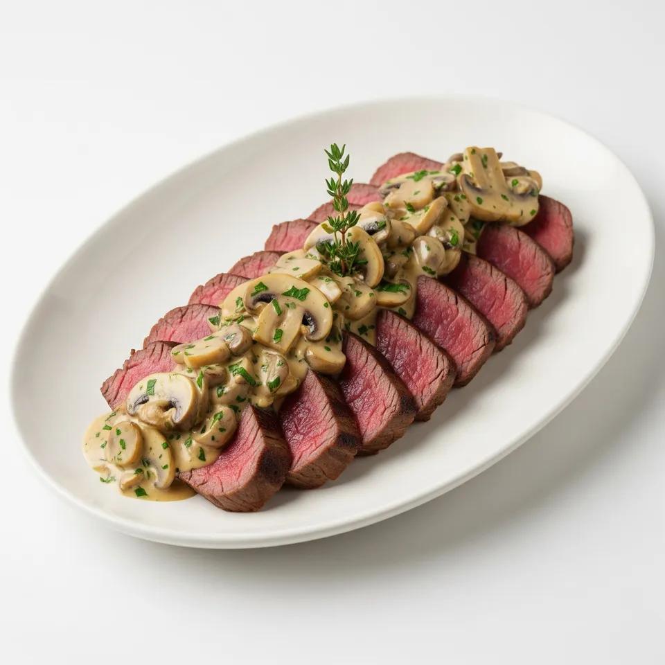 Filet de boeuf émincé à la Crème aux champignons