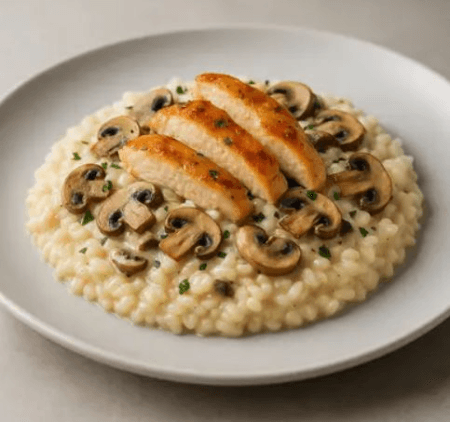 Risotto poulet champignons