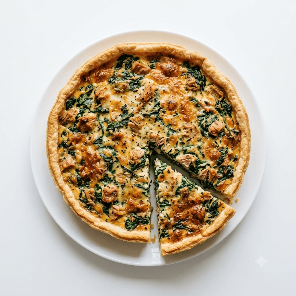 Quiche aux épinards, fromage et thon