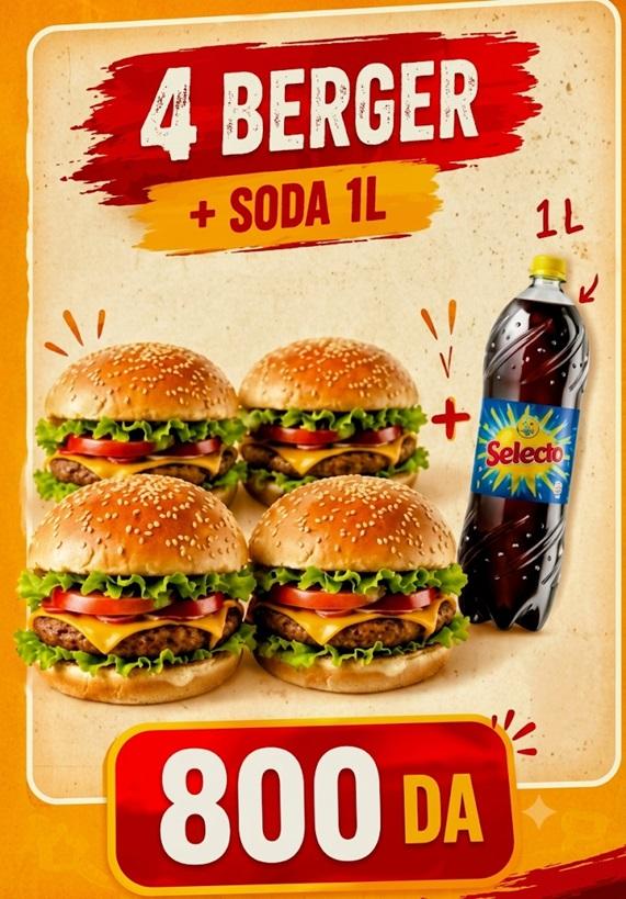 4 Burger classique + Boisson 1L