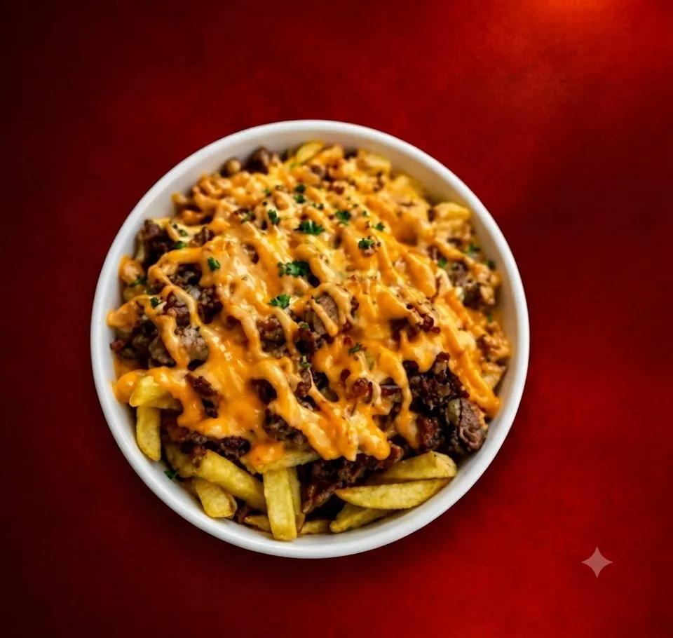 Frite Sauce Fondue Cheddar Avec Dinde Fumée Cuit