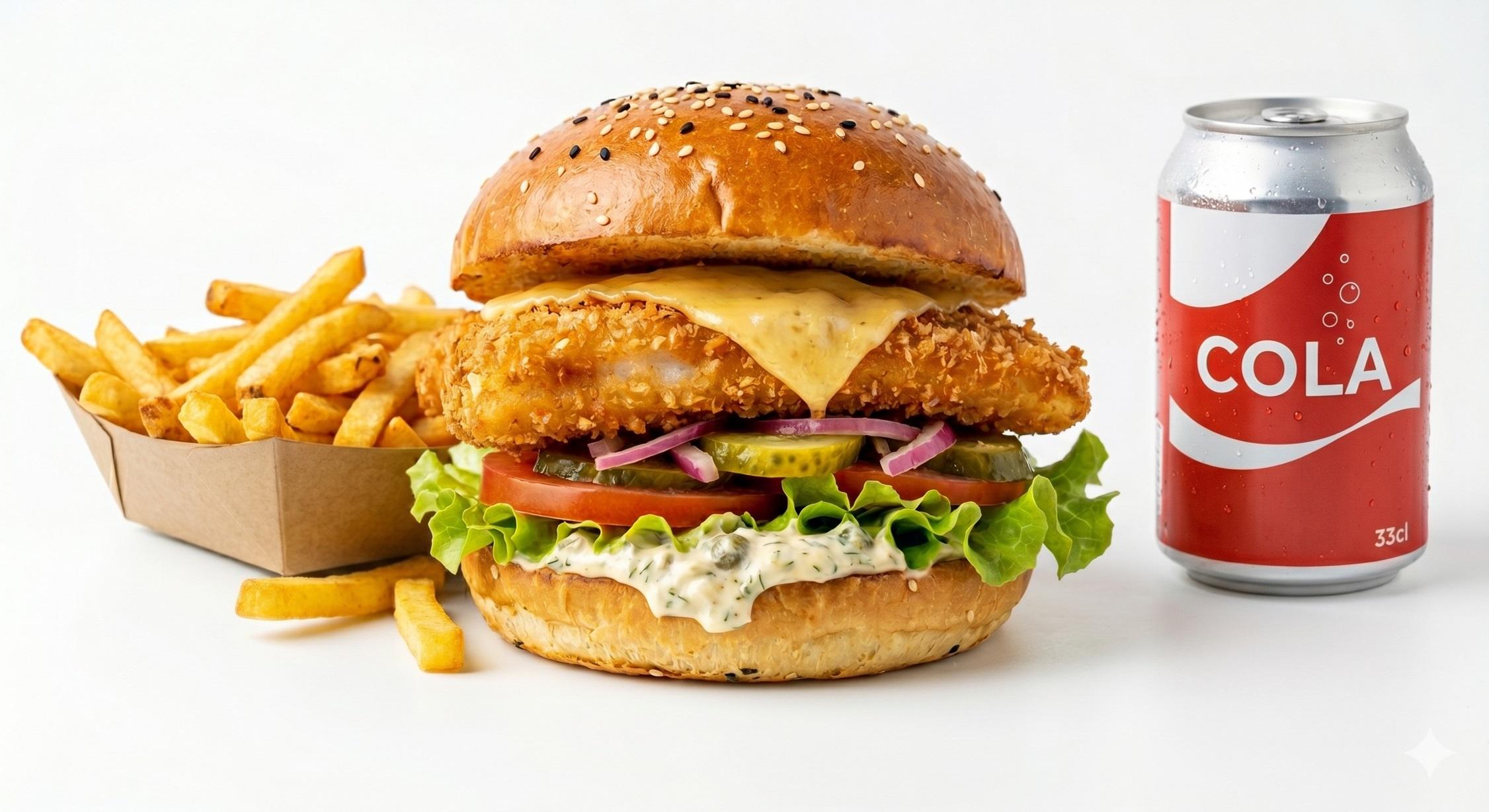 Burger Filet-o-fish Dorade + Barquette de Frites + Canette