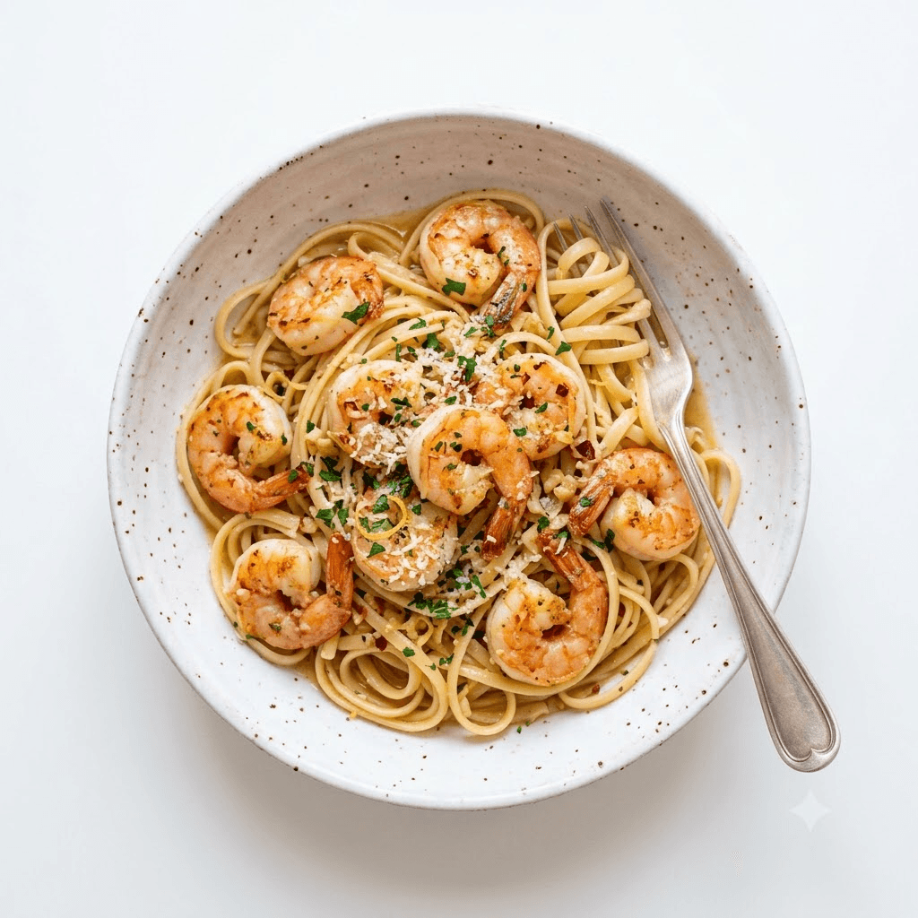 Linguine Aux Crevettes Sautées À L'Ail