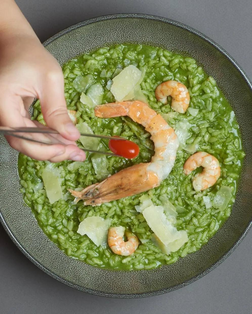 Risotto Al Pesto Con Gamberi