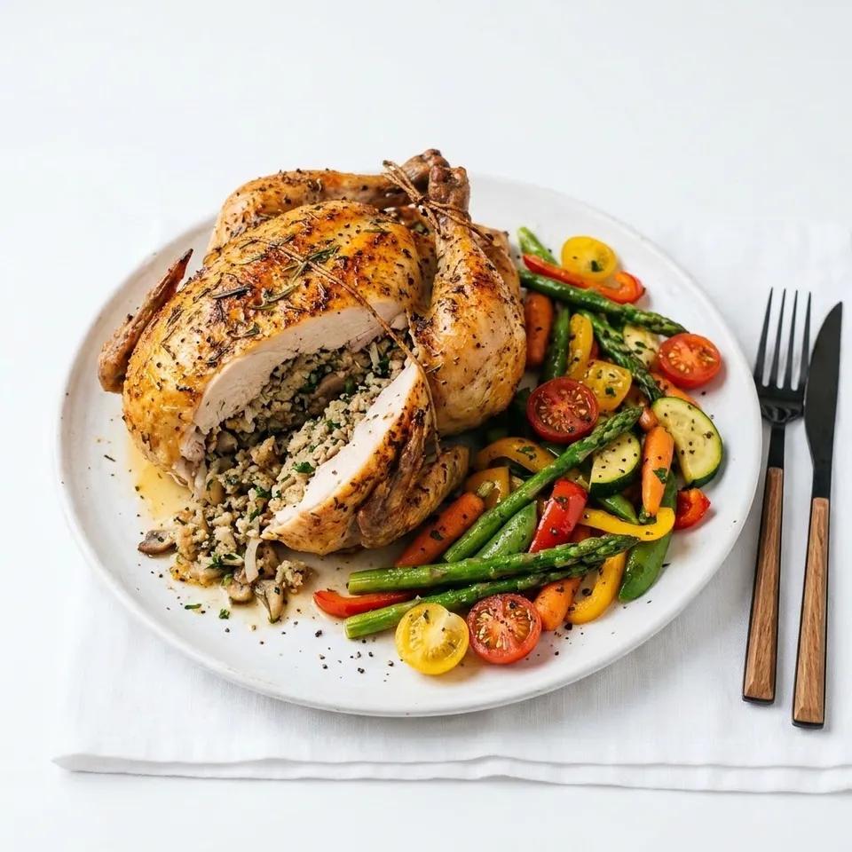 Poulet Farci Avec Des Légumes Sautés
