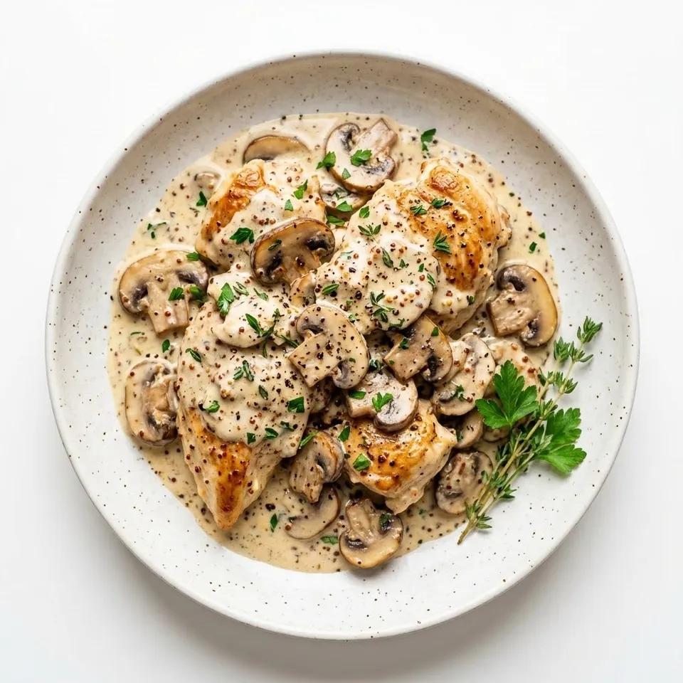 Plat Poulet À La Crème, Moutarde & Champignons