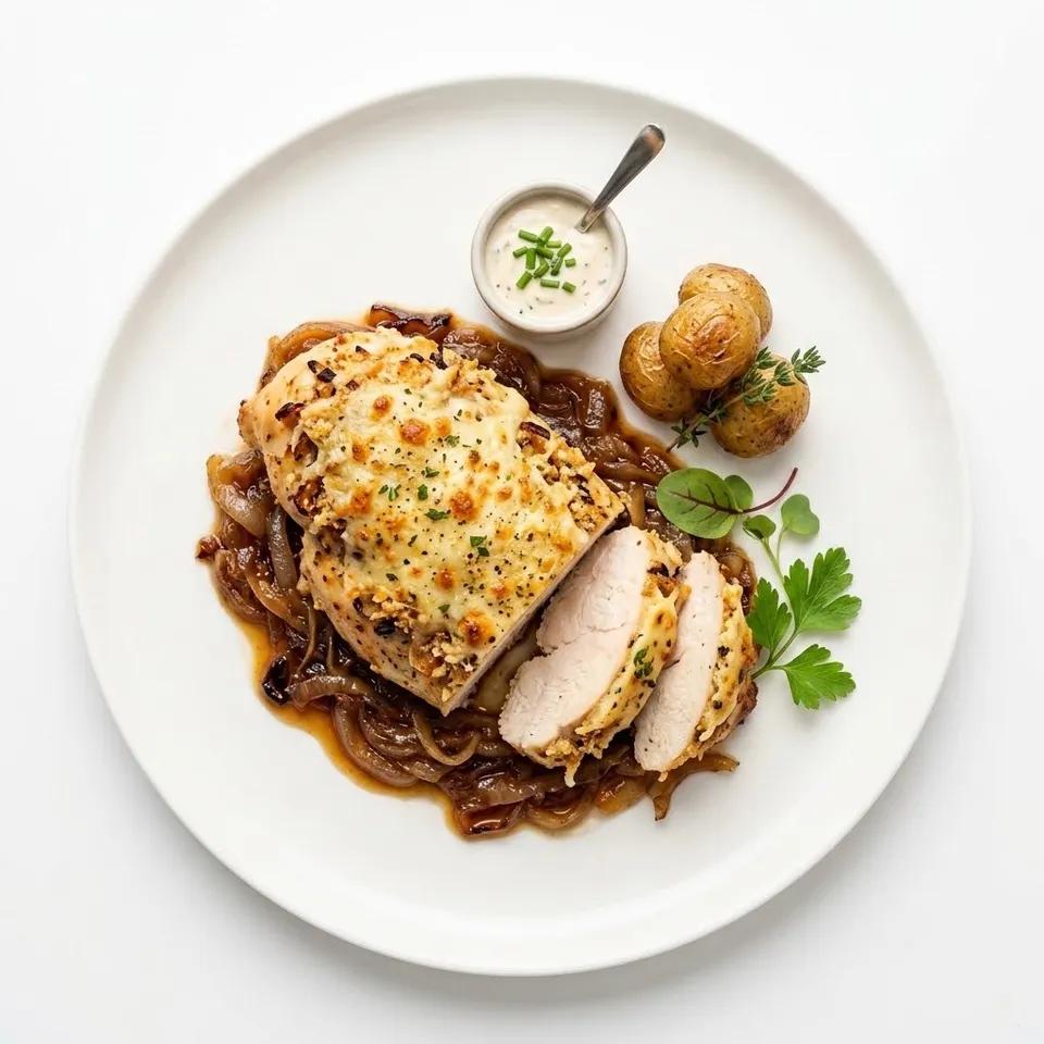 Plat Suprême Poulet Gratiné, Oignons Caramélisés