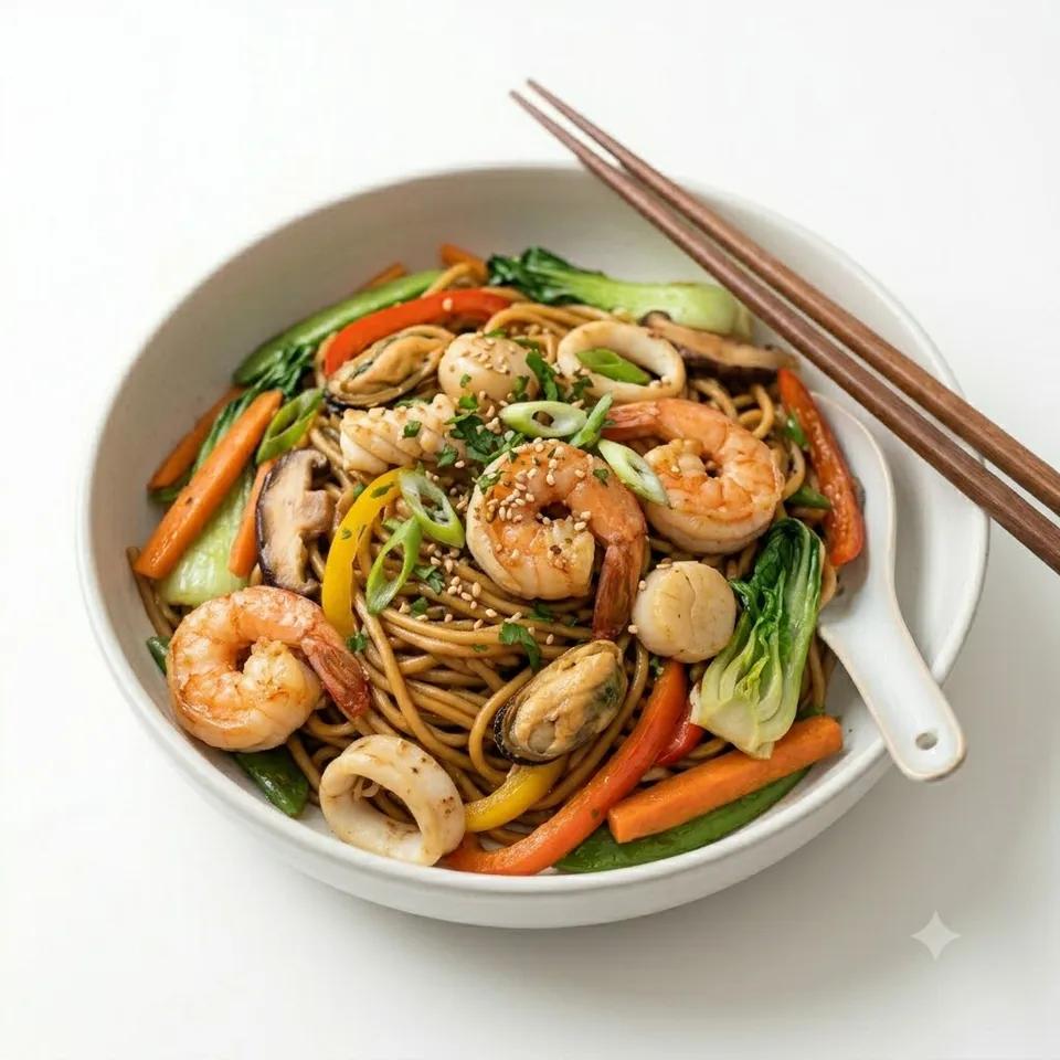 Wok de nouille aux fruits de mer