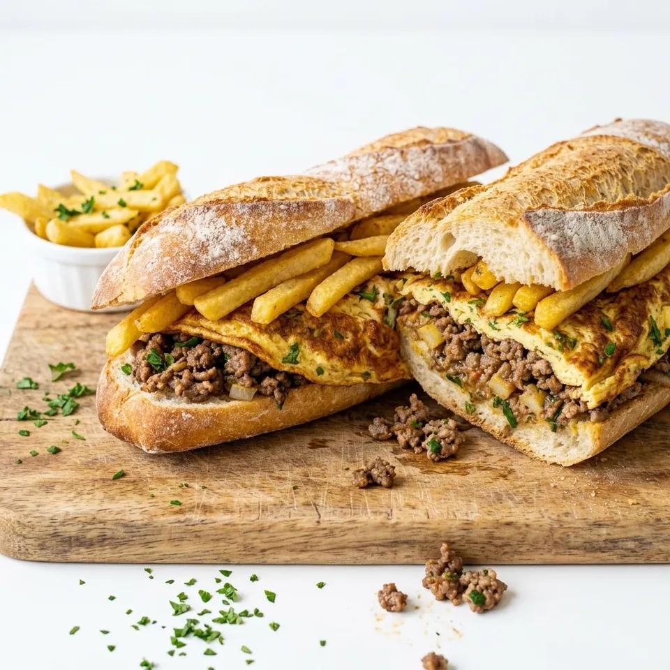 Frite omelette viande