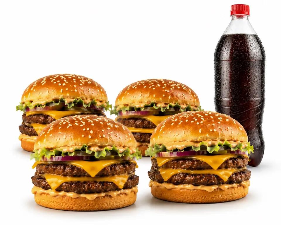 4 Burgers Double Viande + Boisson 1L