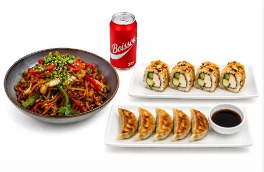 Nouilles Poulet + Gyoza Poulet + 4p Crunchy + Boisson