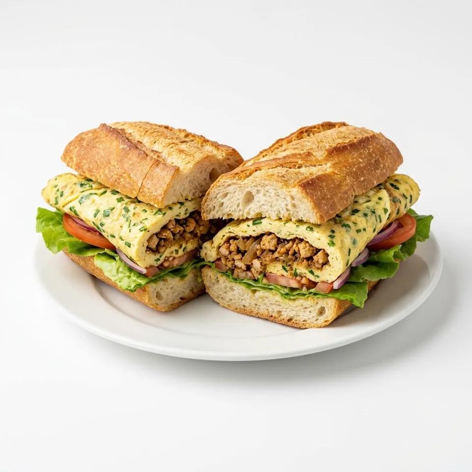 Sandwich Omelette et Poulet Hachée