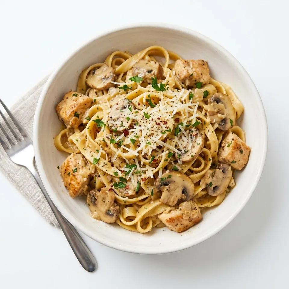 Pâtes Crémeuses au Poulet & Champignons