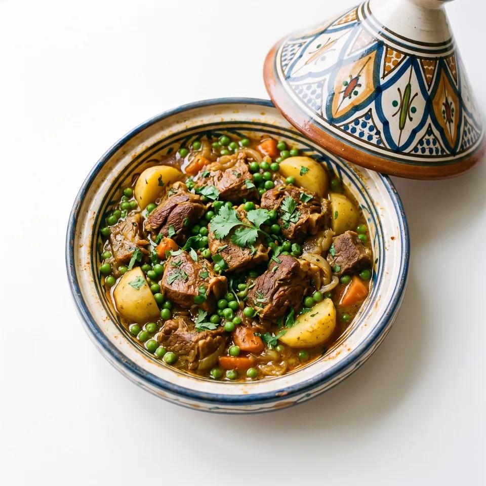 Tajine petits pois, cou d'agneau et artichaut farci