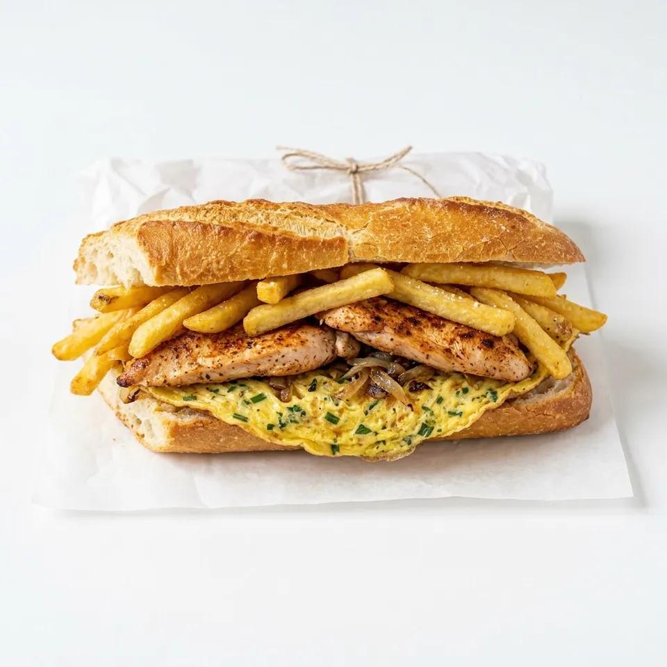 Frites Omelette Poulet Fumé