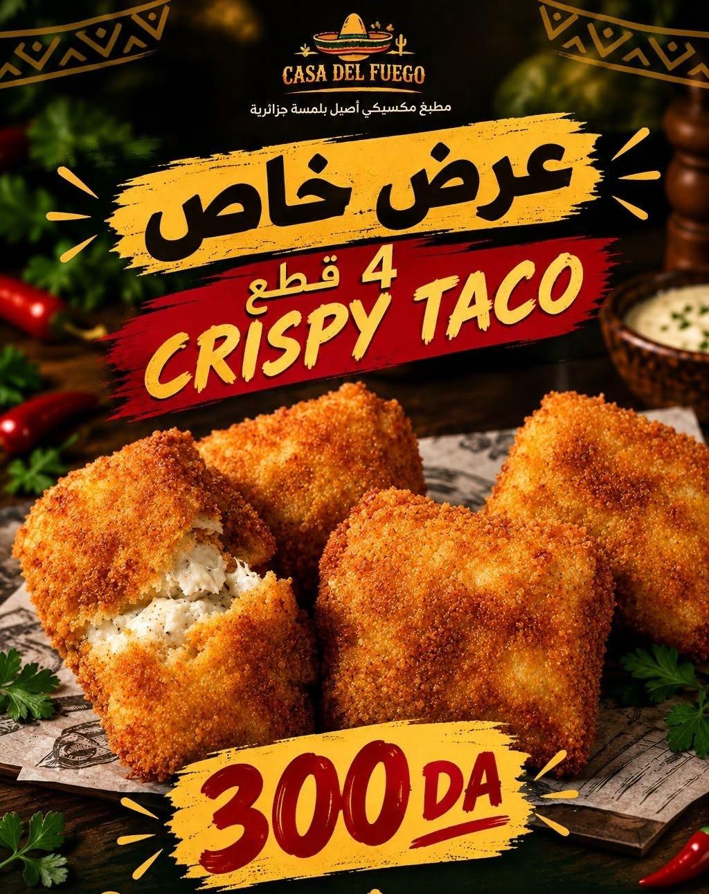 4 crispy taco = 300 da au lieu de 400 DA