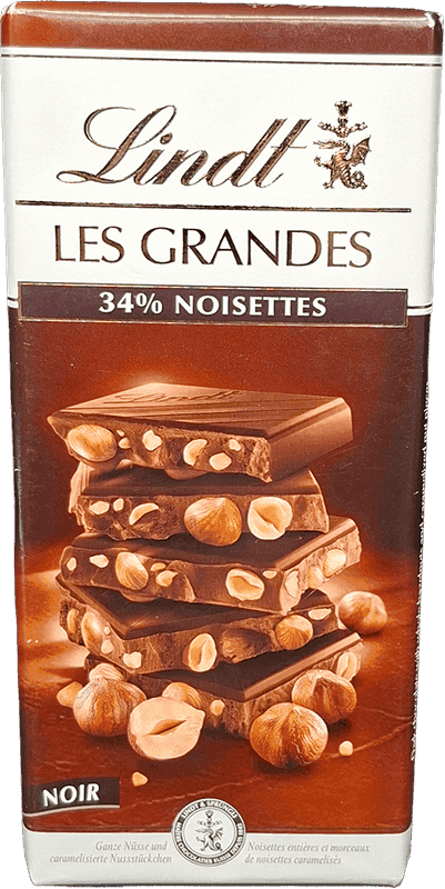 LINDT chocolat grandes noisettes noir 150g