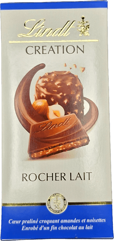 LINDT tablette chocolat rocher lait 150g