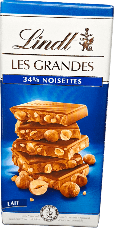 LINDT chocolat grandes noisettes lait 150g