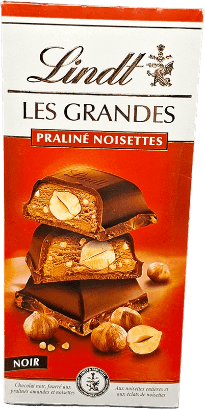 LINDT tablette chocolat praliné noisettes 225g